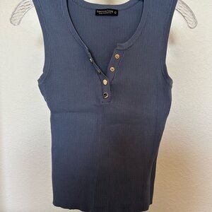 Emerson Lang Ribbed Henley Tank Top - Slate Blue